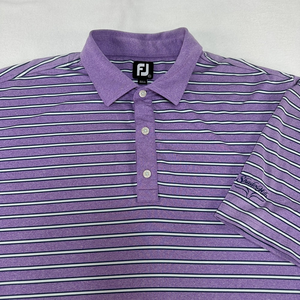 FootJoy Polo Shirt Mens 2XL Purple Stripe Golf Performance Stretch Shadow Hills